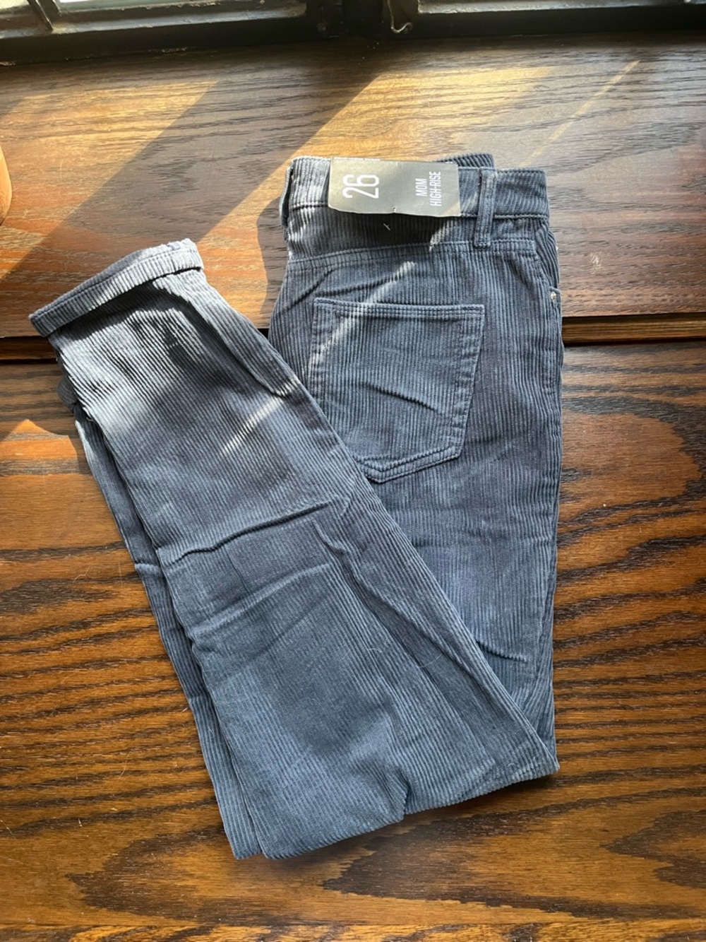 Blue-Grey Corduroy Pants - Mom Fit - size 26